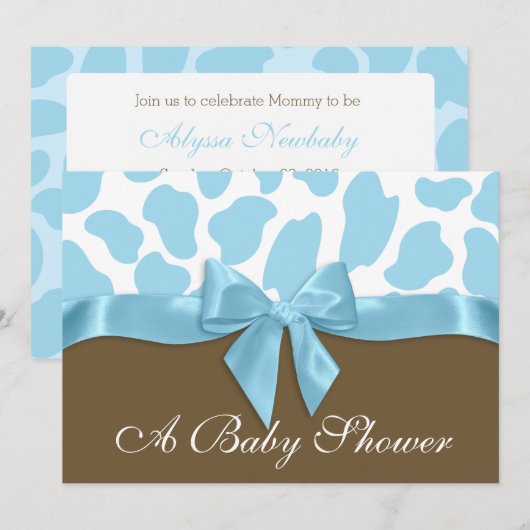 Giraffe Spots en Blue Bow Baby shower Kaart (Voorkant / Achterkant)