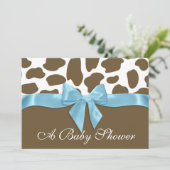 Giraffe Spots en Blue Bow Baby shower Kaart (Staand voorkant)