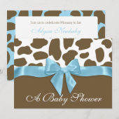 Giraffe Spots en Blue Bow Baby shower Kaart (Voorkant / Achterkant)