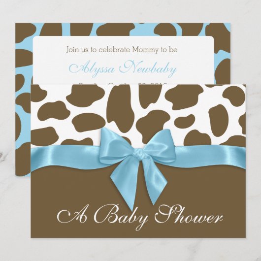 Giraffe Spots en Blue Bow Baby shower Kaart (Voorkant / Achterkant)
