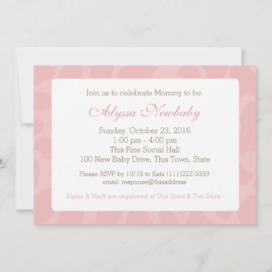 Giraffe Spots en Pink Bow Baby shower Kaart (Achterkant)