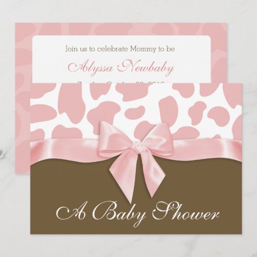 Giraffe Spots en Pink Bow Baby shower Kaart (Voorkant / Achterkant)