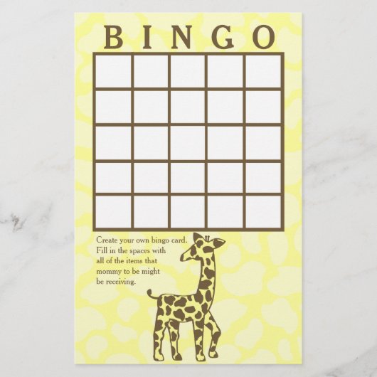 Giraffe Spots Yellow Bingo Kaart (Voorkant)