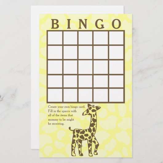 Giraffe Spots Yellow Bingo Kaart (Voorkant / Achterkant)