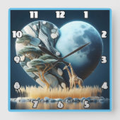 Giraffe staart naar een sereen hartvormig landscha vierkante klok (Voorkant)