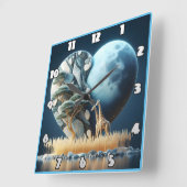 Giraffe staart naar een sereen hartvormig landscha vierkante klok (Hoek)