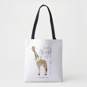Giraffe staat altijd rechtop moderne waterverf tote bag