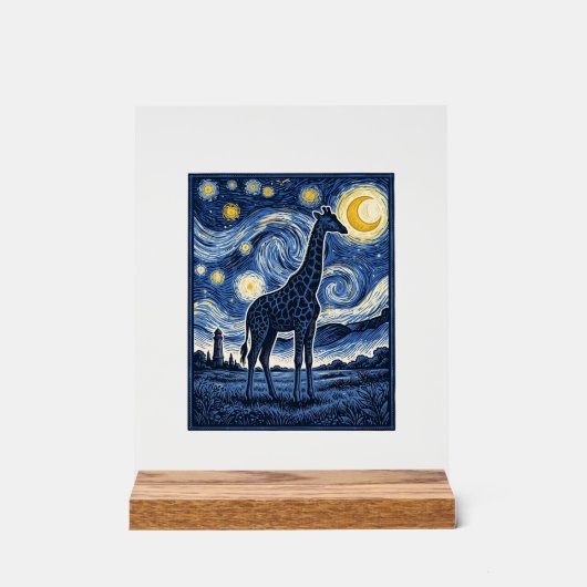 Giraffe Starnacht Vintage Acryl Bord (Voorkant)