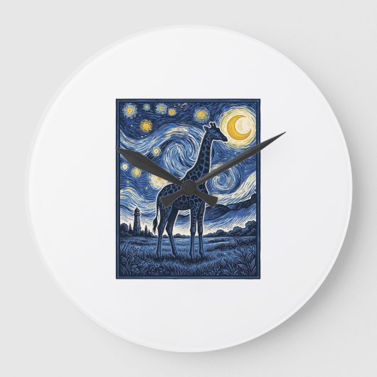 Giraffe Starnacht Vintage Grote Klok (Voorkant)