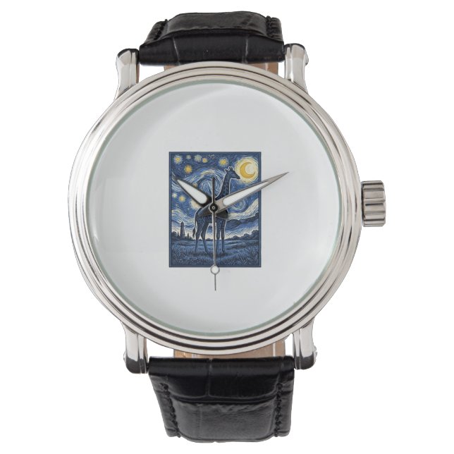 Giraffe Starnacht Vintage Horloge (Voorkant)