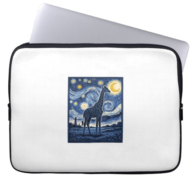 Giraffe Starnacht Vintage Laptop Sleeve (Voorkant)