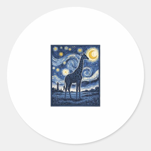 Giraffe Starnacht Vintage Ronde Sticker (Voorkant)