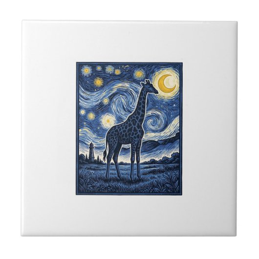 Giraffe Starnacht Vintage Tegeltje (Voorkant)