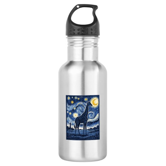Giraffe Starnacht Vintage Waterfles (Voorkant)