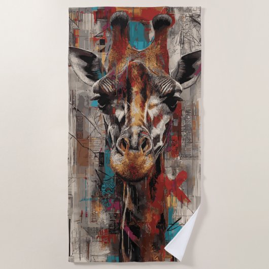 Giraffe Straatkunst Portret Strandlaken (Voorkant)