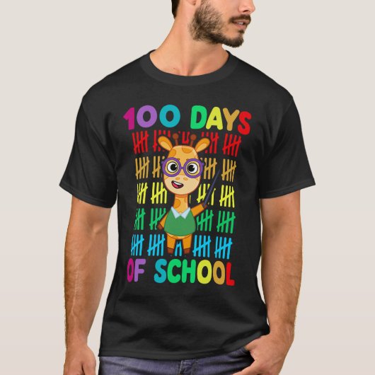 Giraffe Student Cute 100th Days Of School Teacher  T-shirt (Voorkant)