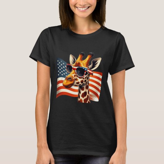 Giraffe Sungles Amerikaanse vlag Patriottisch 4th  T-shirt (Voorkant)