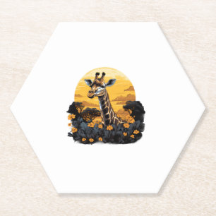 Giraffe Sunset Floral Animal Art Savanna Natuur Wi Kartonnen Onderzetters