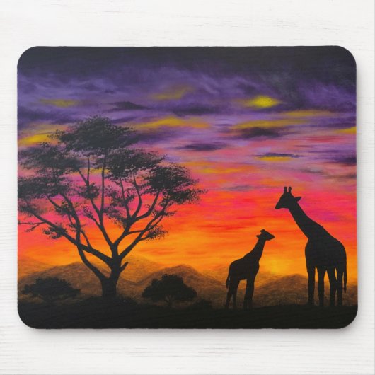 "Giraffe Sunset" Giraffe Schilderachtig Art Muisma Muismat (Voorkant)
