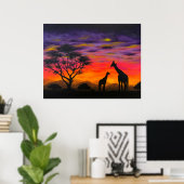"Giraffe Sunset" Giraffe Schilderachtig Poster Pri (Thuiskantoor)
