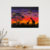 "Giraffe Sunset" Giraffe Schilderachtig Poster Pri (Keuken)