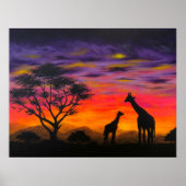 "Giraffe Sunset" Giraffe Schilderachtig Poster Pri (Voorkant)