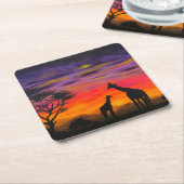 "Giraffe Sunset"-Onderzetter van Gregg's diepe kle Kartonnen Onderzetters (Schuin)