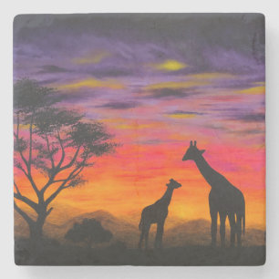"Giraffe Sunset"-Onderzetter van Gregg's diepe kle Stenen Onderzetter