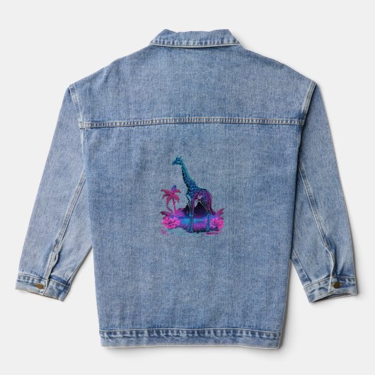 Giraffe Synthwave Vaporwave Art Denim Jacket (Achterkant)