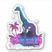 Giraffe Synthwave Vaporwave Art Sticker (Voorkant)