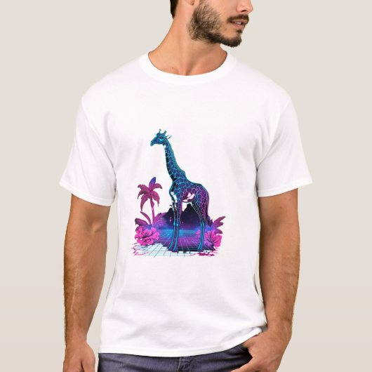 Giraffe Synthwave Vaporwave Art T-shirt (Voorkant)