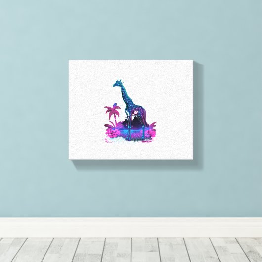 Giraffe Synthwave Vaporwave Kunst Canvas Afdruk (Insitu (Houten vloer))