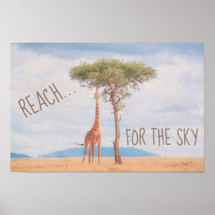 Giraffe Tall Tree Savannah Reach Sky Motivatie Poster