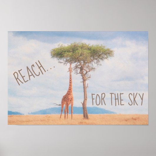 Giraffe Tall Tree Savannah Reach Sky Motivatie Poster (Voorkant)