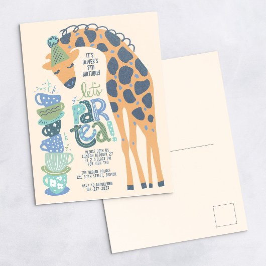 Giraffe Tea Party Kids Verjaardagsfeestuitnodiging Briefkaart