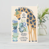 Giraffe Tea Party Kids Verjaardagsfeestuitnodiging Kaart (Staand voorkant)