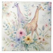 Giraffe Tegel ontwerp met bloemenaccenten Tegeltje (Voorkant)