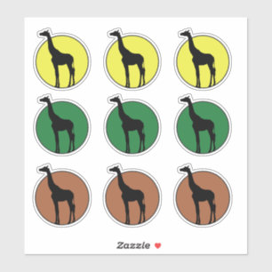 Giraffe Tekening in gele, bruine en groene cirkels Sticker