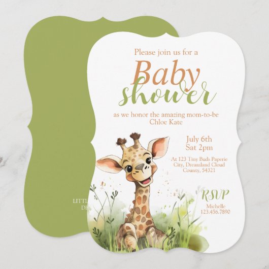 Giraffe-thema Baby shower Uitnodiging (Voorkant / Achterkant)