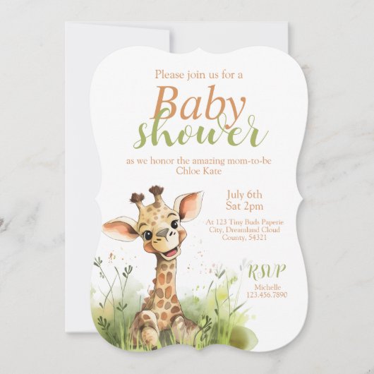 Giraffe-thema Baby shower Uitnodiging (Voorkant)