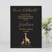 Giraffe Thema Baby shower Zwart en Goud Kaart (Staand voorkant)