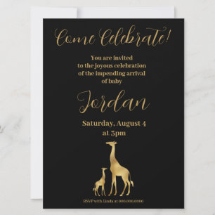 Giraffe Thema Baby shower Zwart en Goud Kaart
