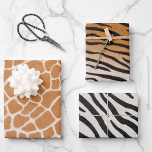 Giraffe Tiger & Zebra Fur Realistic Animal Print Inpakpapier Vel (Voorkant)