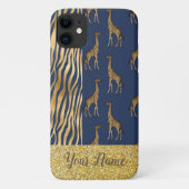 Giraffe & tijger - Gold Glitter Blue Name Case-Mate iPhone Case (Achterkant)