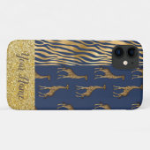 Giraffe & tijger - Gold Glitter Blue Name Case-Mate iPhone Case (Achterkant (horizontaal))