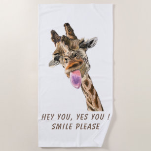Giraffe Tongue Out en afspeelvenster - aangepaste Strandlaken