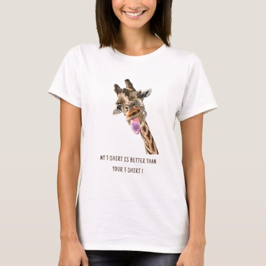 Giraffe Tongue Out Funny T-shirt - Aangepaste teks (Voorkant)