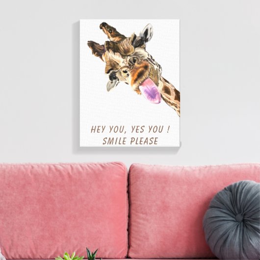 Giraffe Tongue Out Playful Canvas Print Smile (Insitu (Woonkamer))