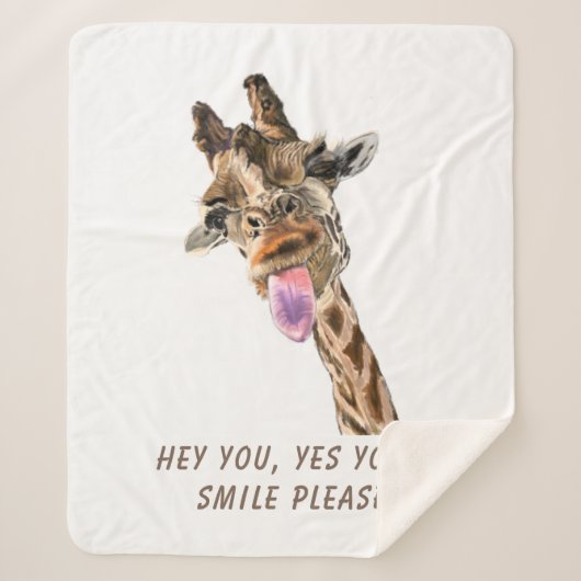 Giraffe Tongue Out Playful Sherpa Blanket Sherpa Deken (Voorkant)