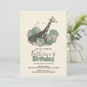 Giraffe Tropical Greenery Animal Birthday Party  Kaart (Staand voorkant)